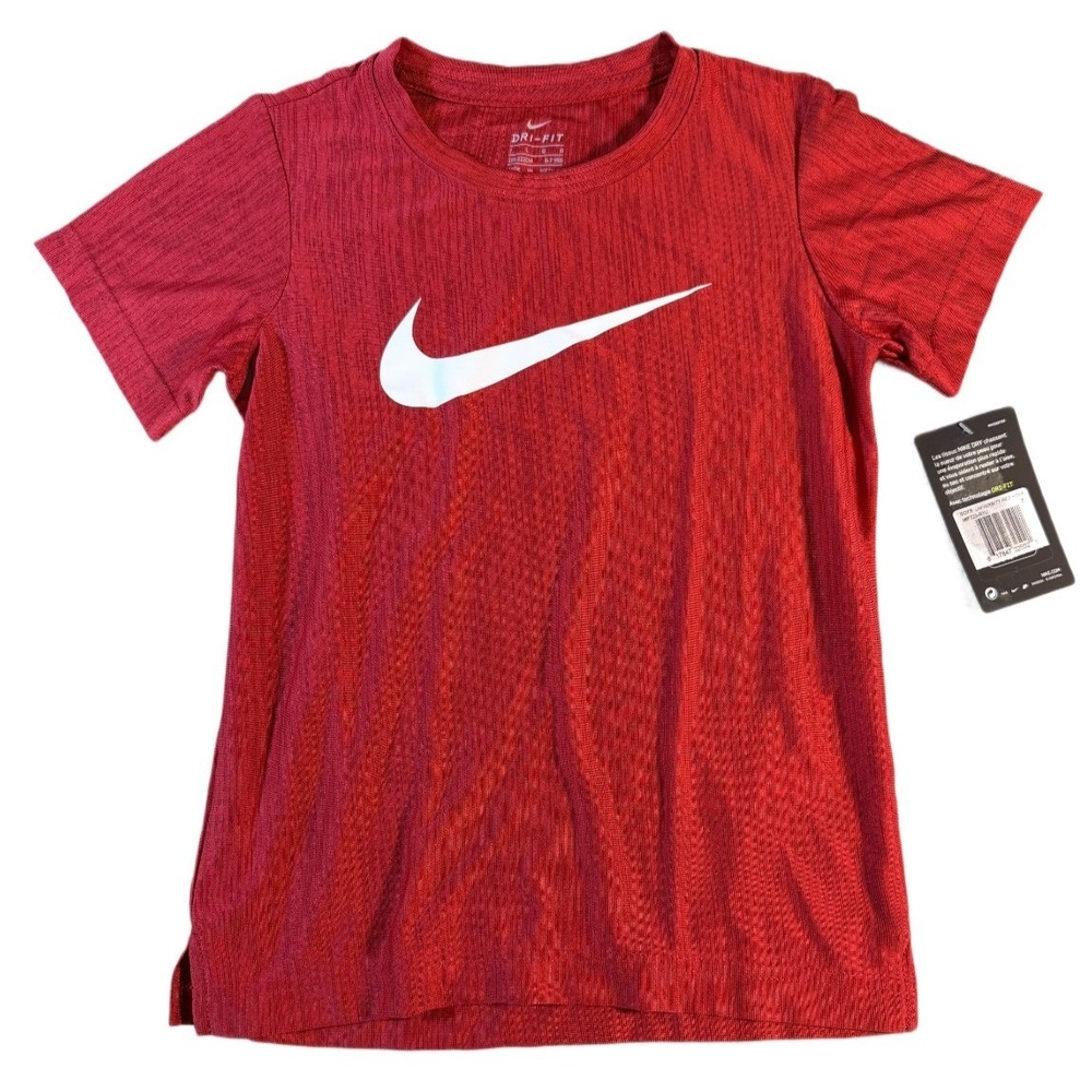 Nike Boys Dri-FIT Shirt Size 7 University Red Heather Swoosh Tee NWT 86F223-R1U